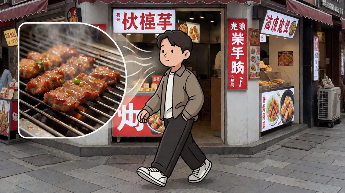 烤肉的香味无情地击中了主角