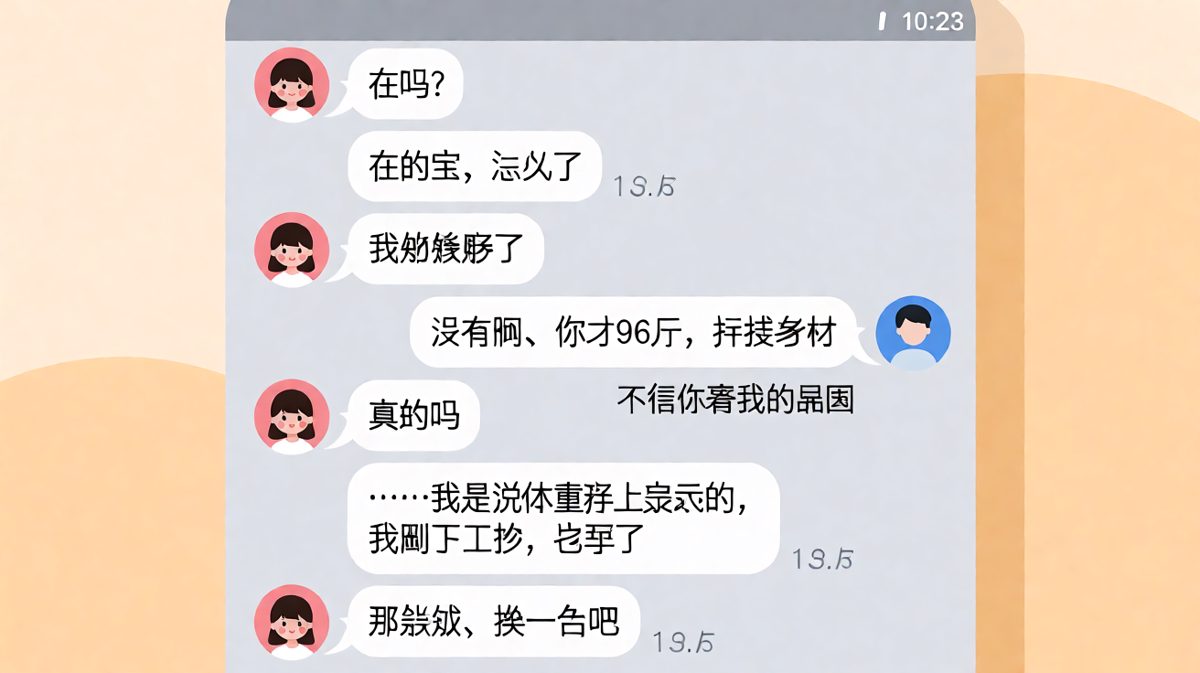 女生试探性说胖，男生认真安慰后才发现她指的是体重秤——而秤确实坏了。