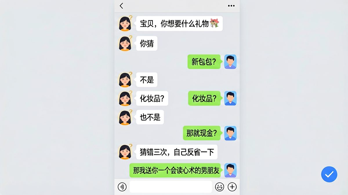 猜礼物这道题，男生永远不及格，只能靠嘴硬续命。