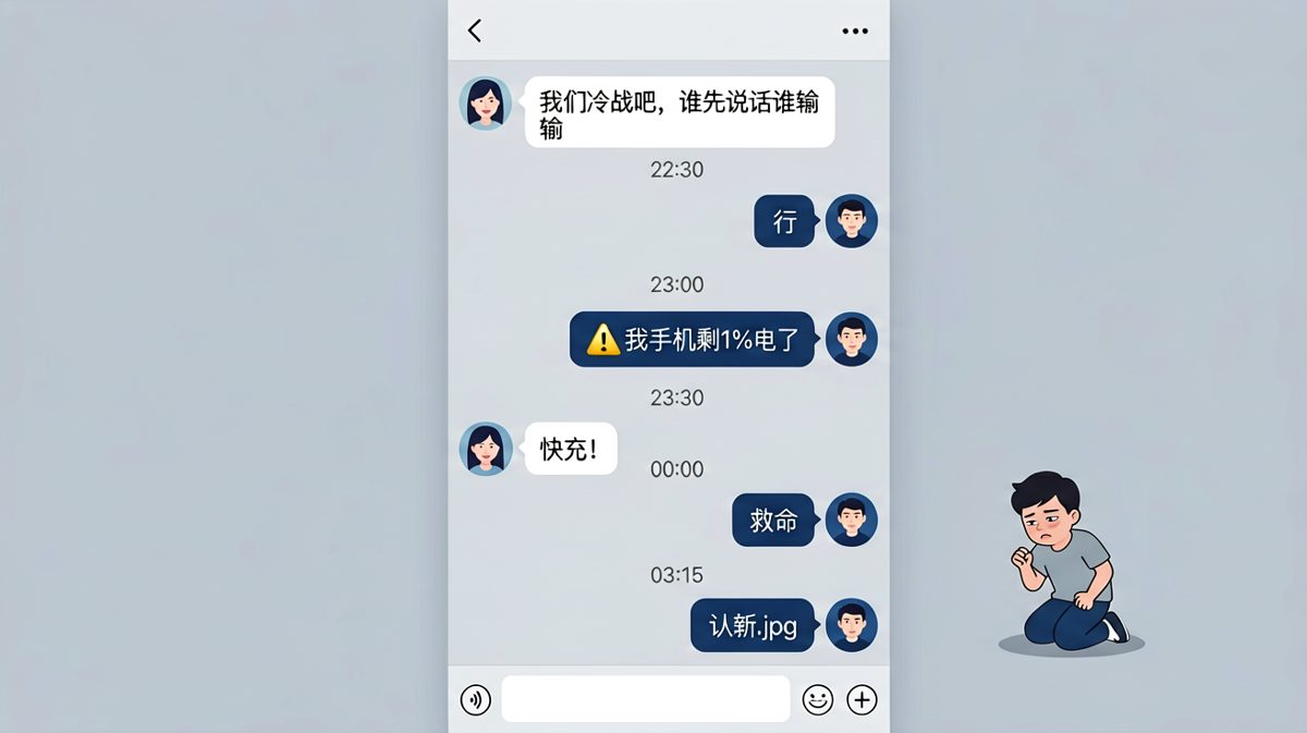 冷战五分钟，电量剩百分之一，尊严碎成渣。
