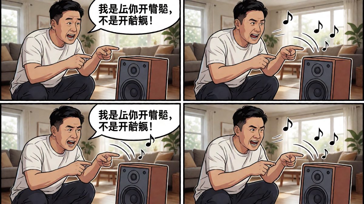 主角忍不住和音箱「吵架」，场面彻底失控。