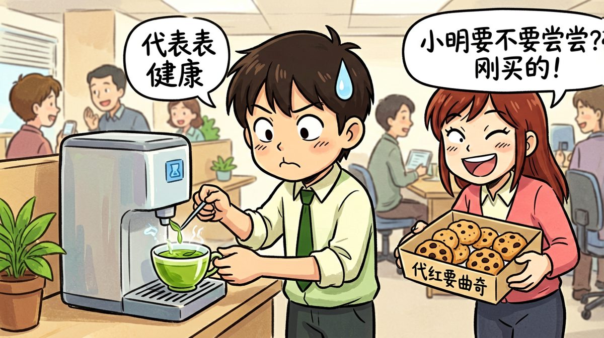 茶水间里，同事递来饼干，小明的意志力开始动摇。