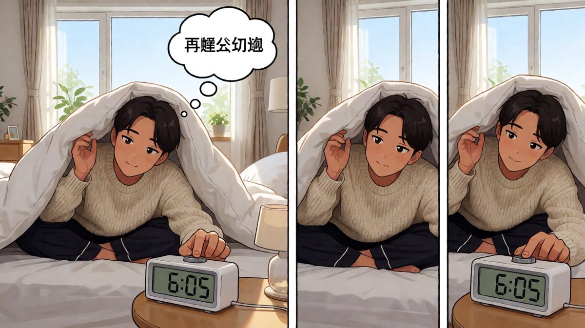 按下闹钟，再睡五分钟没毛病