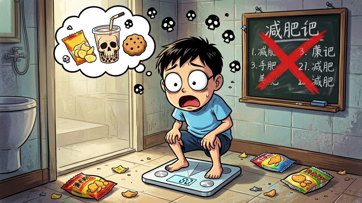 一周后上秤，小明看着数字瞬间崩溃——减肥计划彻底宣告失败。