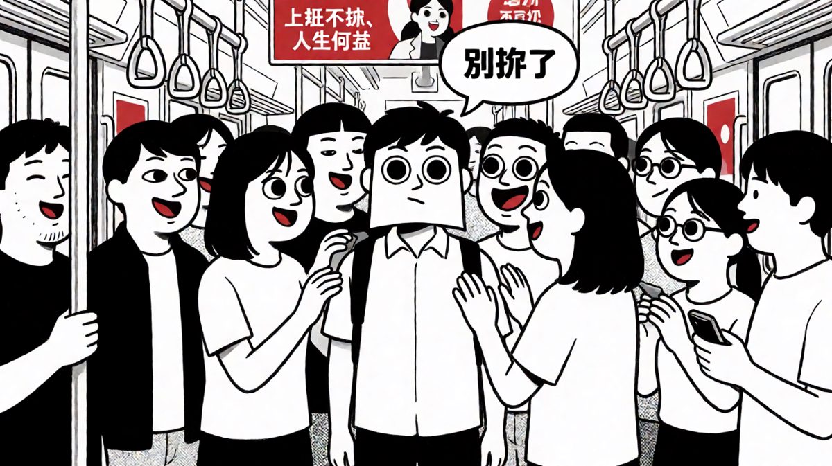 早高峰地铁，人人都是平面卡通人物。
