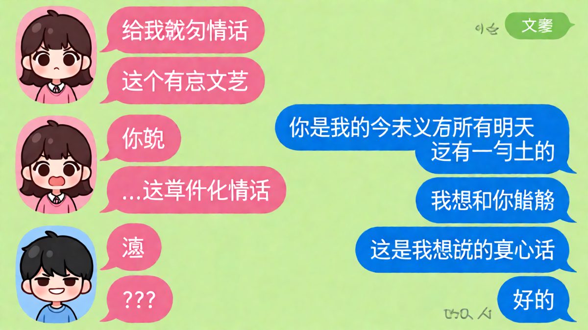 文艺情话之后突然反转成土味真心话，直球暴击