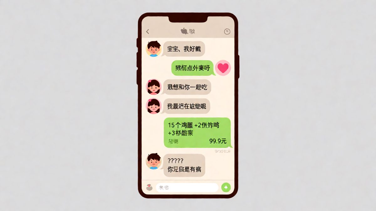 男生喊饿反向操作点了15个鸡腿，女生减肥梦碎当场发疯