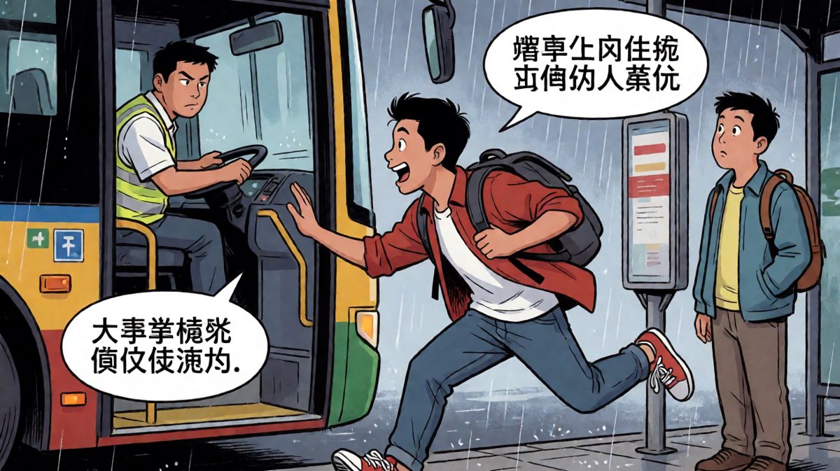 人生最大的遗憾：眼睁睁看着公交车开走。