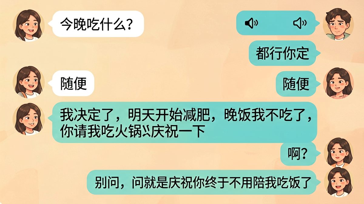 女生一句'随便'直接把男生绕进了火锅局
