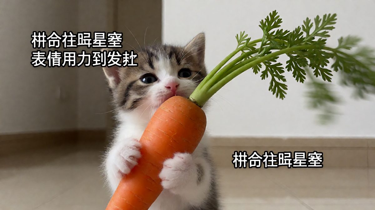 猫：胡萝卜虽然大，但我吃得更有决心
