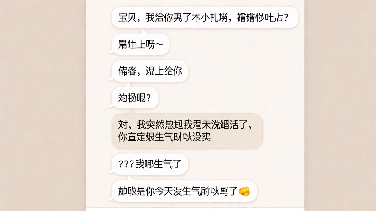 男：给你买了礼物猜猜。女：啥呀。男：晚上给你。女：呢？男：忘了→你生气了→没生气→买了。女：👊