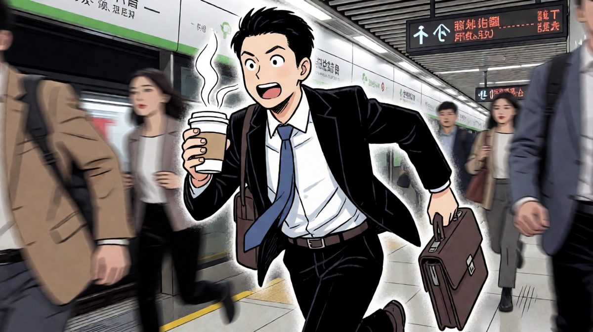 主角一大早匆忙赶地铁上班