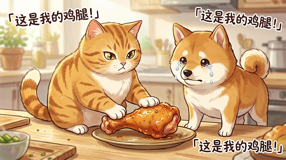 猫咪护食现场：鸡腿是我的，你不配！