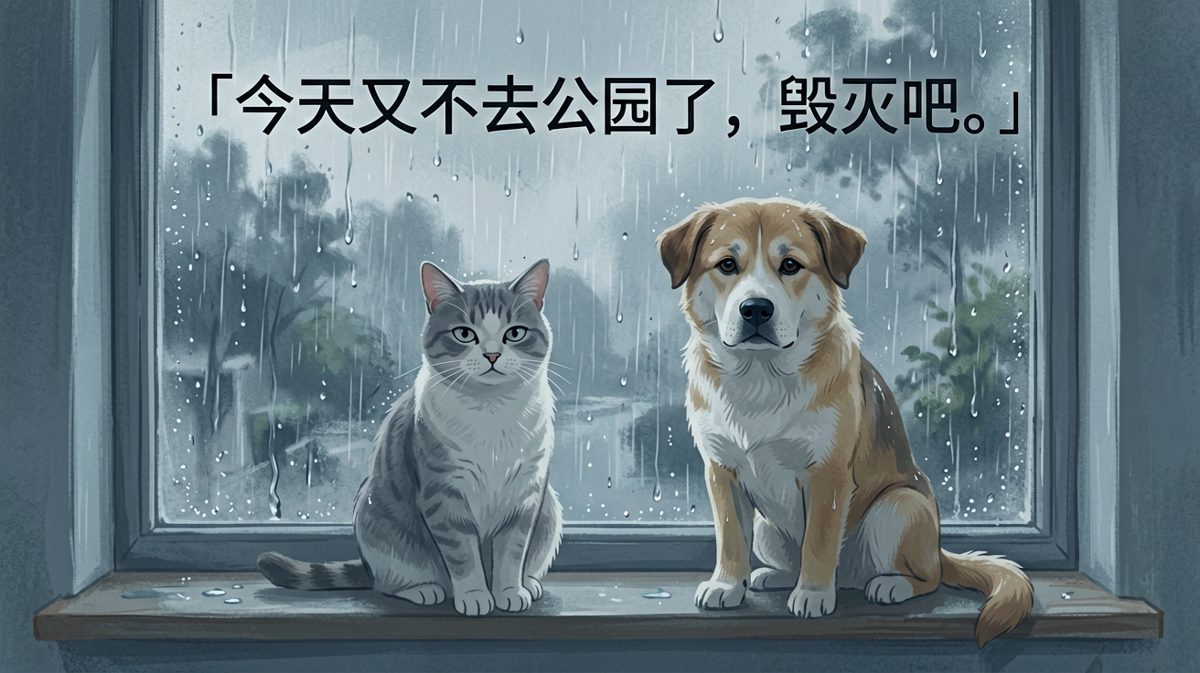 雨天宠物的共同心声：世界毁灭，我先睡了。