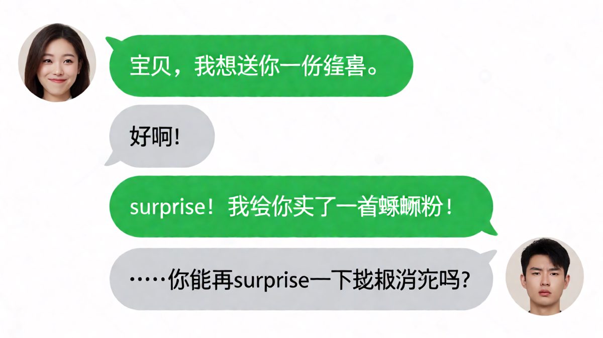 女生送了螺蛳粉当惊喜，男生只想让自己消失。