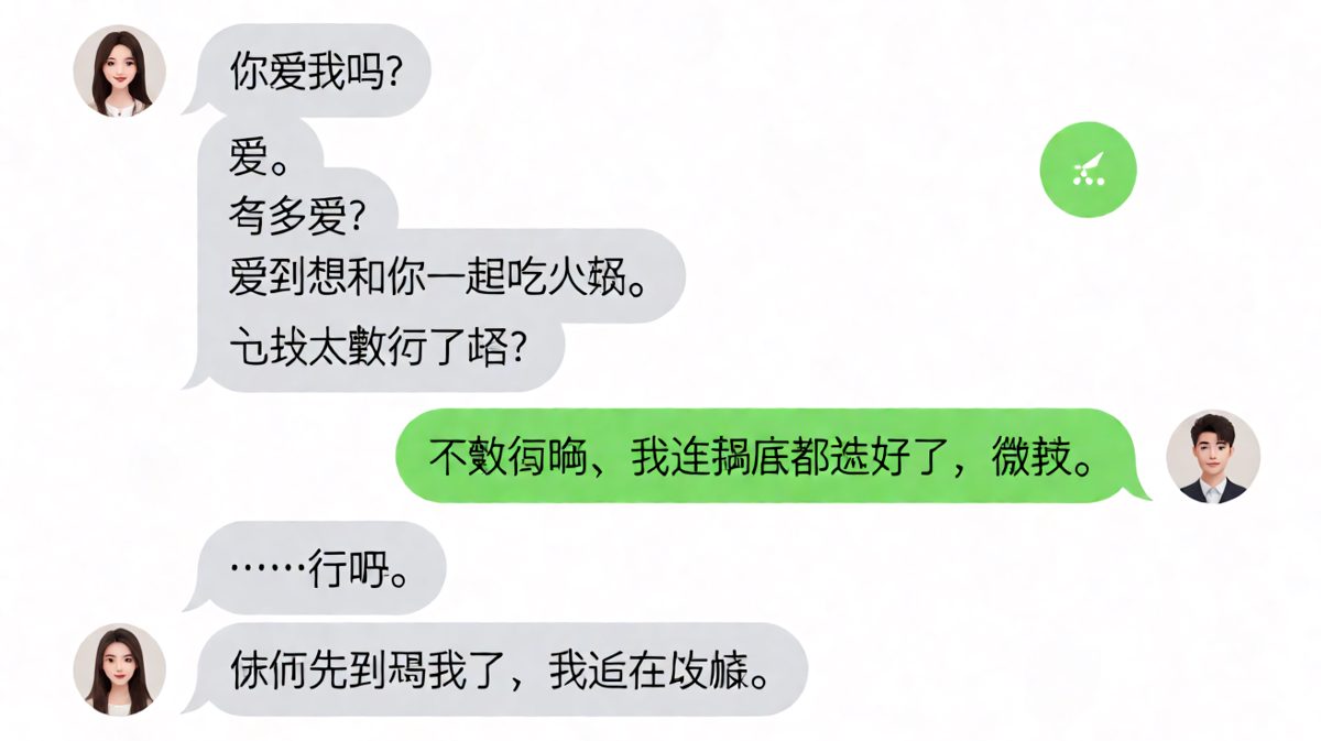 回答'有多爱'时，男生选择了最务实的方式。