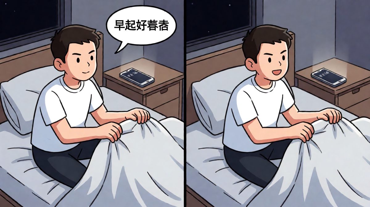 闹钟响起，痛苦挣扎起床