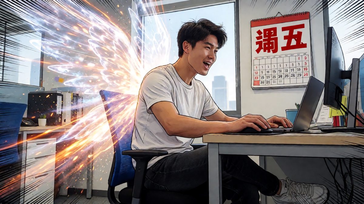周五五点五十九分的我，速度超过了音速，梦想着飞向自由的周末