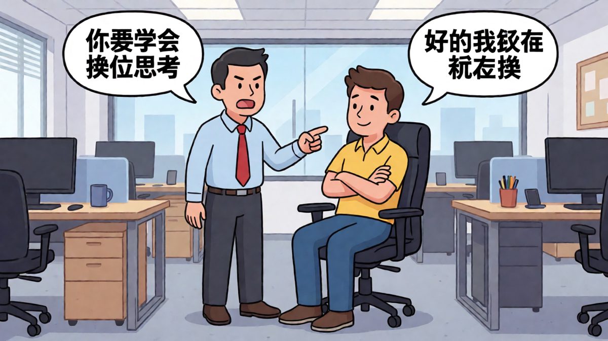 老板让学会换位思考，员工直接站到了老板的位置上