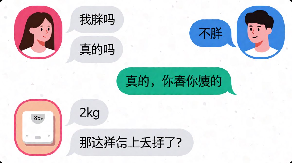 女方用体重秤实测证明没胖，男方机智甩锅给秤