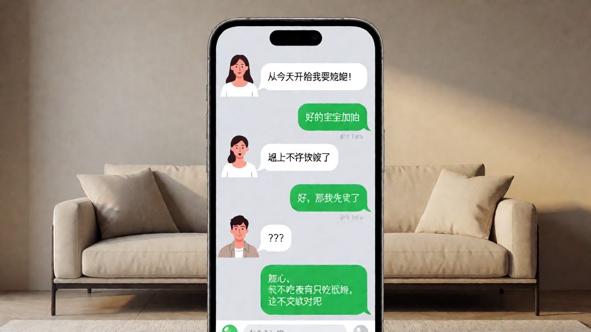 她说要减肥让他晚上别吃饭，结果自己先吃了晚饭还说'这不冲突'。