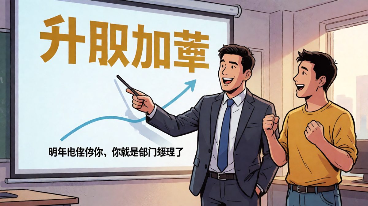 老板：明年你就是经理了！员工：好的老板我等到明年……（一年后）