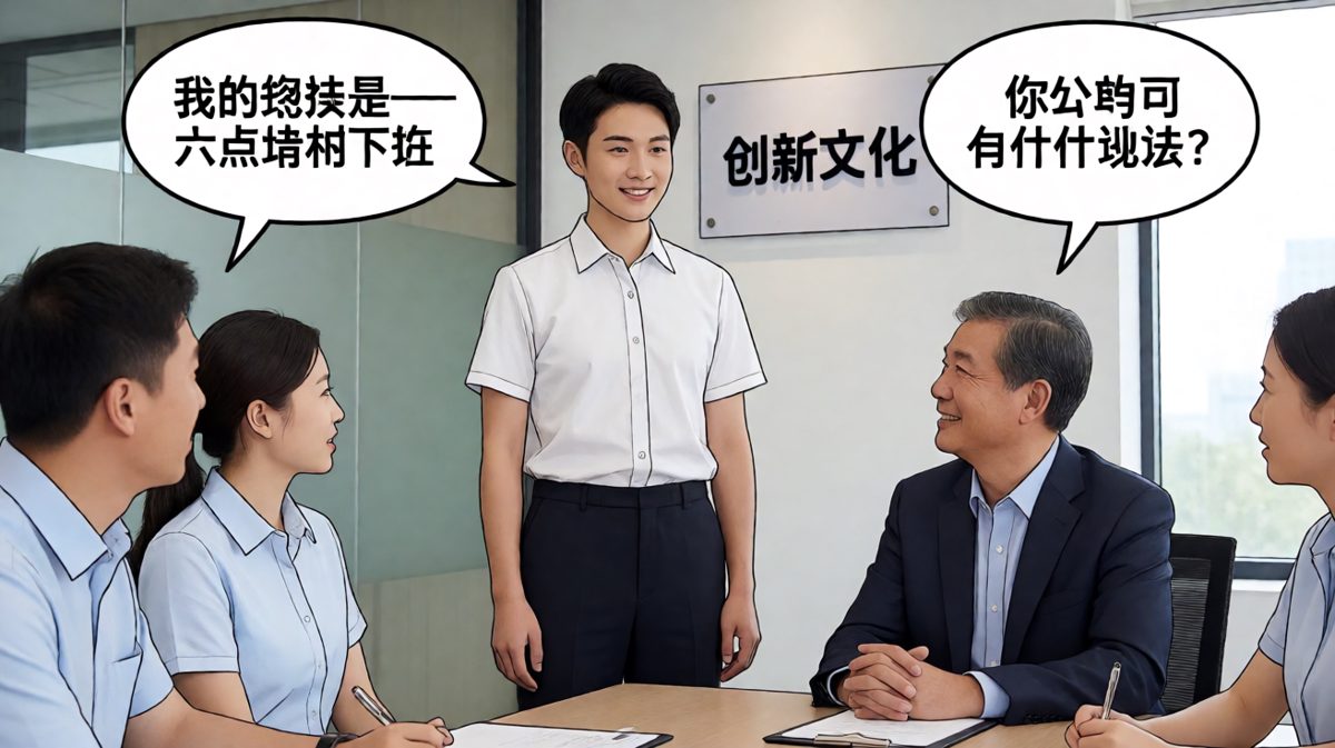 老板：对公司有什么想法？员工：有，想六点走