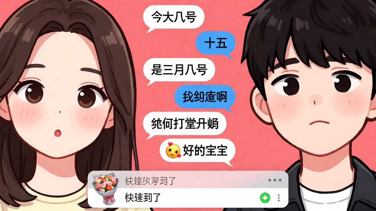 男生装作忘了三八节，其实偷偷订了花，反转来自手机弹窗通知。