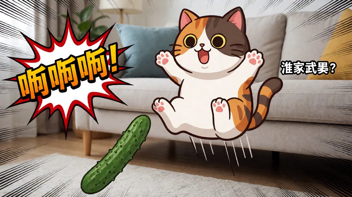 猫咪被黄瓜吓出天际