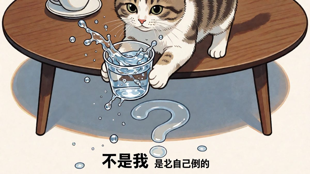 猫咪推水杯后的完美甩锅