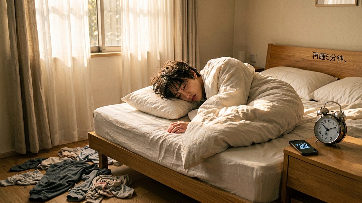 闹钟响了，但被子像被施了魔法一样粘在身上