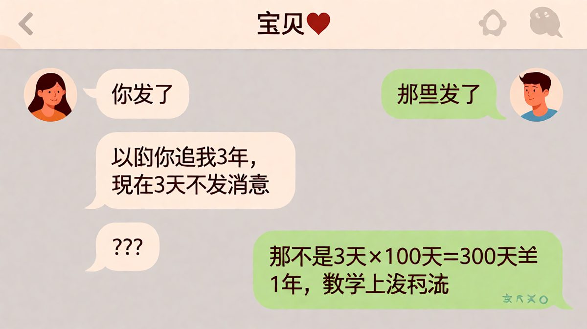 男生用数学逻辑证明'没变'，结果把女友怼到无语