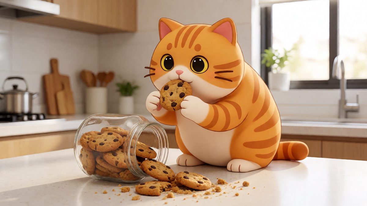 猫咪偷吃被抓包，心虚眼神出卖了一切！