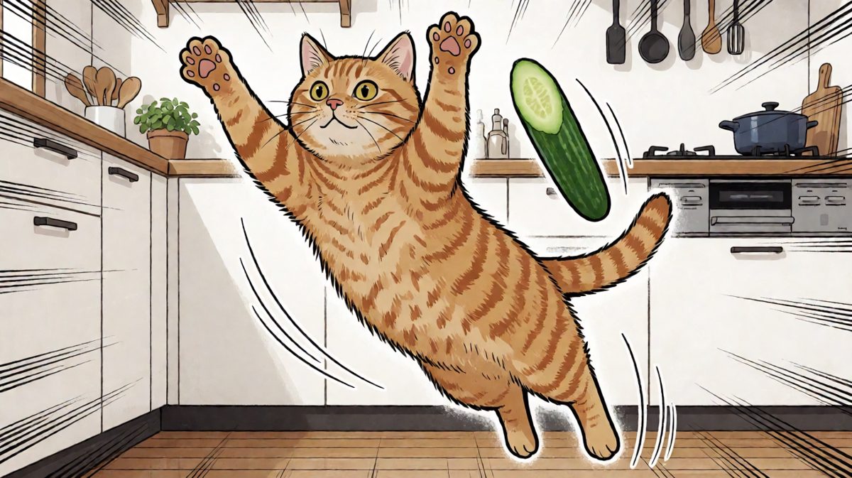 猫：有蛇！！！（其实是根黄瓜）