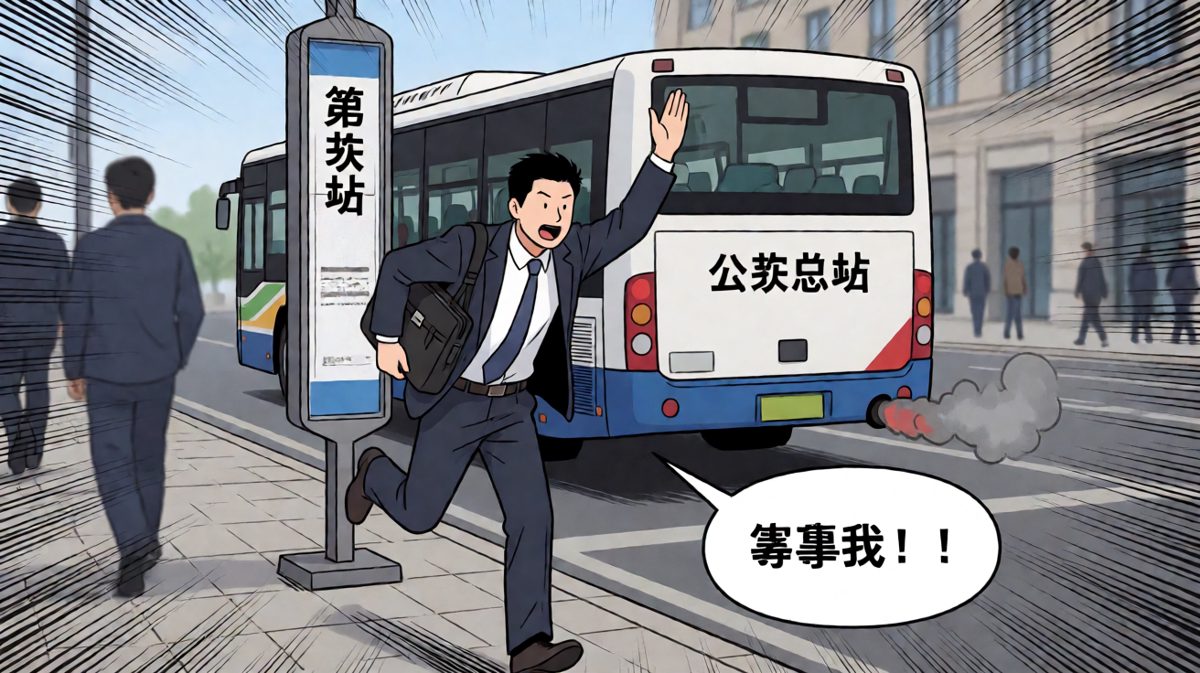 飞奔追公交却眼睁睁看着它开走