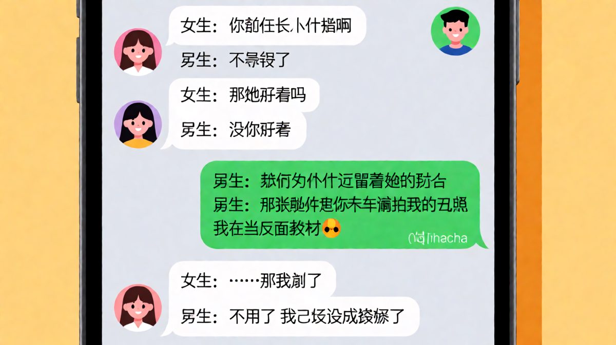 女生试探性地问前任，男生巧妙化解后反手爆料自己的丑照被女生设成锁屏，反转令人啼笑皆非。