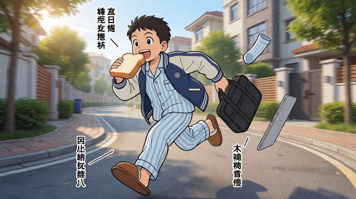 小明天衣无缝地穿上衣服，以百米冲刺的速度奔向地铁站