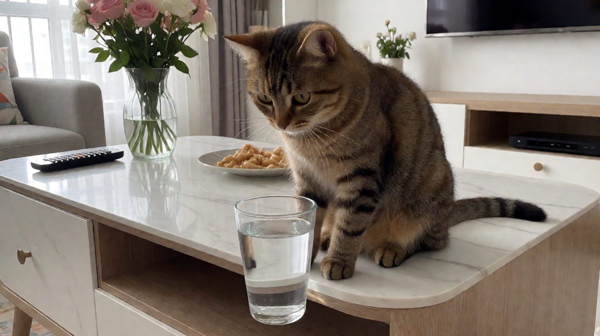猫咪：你问我为啥要把你的杯子推下去？因为我在测试重力呀！