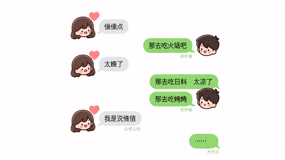 女生说'随便吃点'，男生精心推荐全被否，最后才发现'随便'才是正确答案