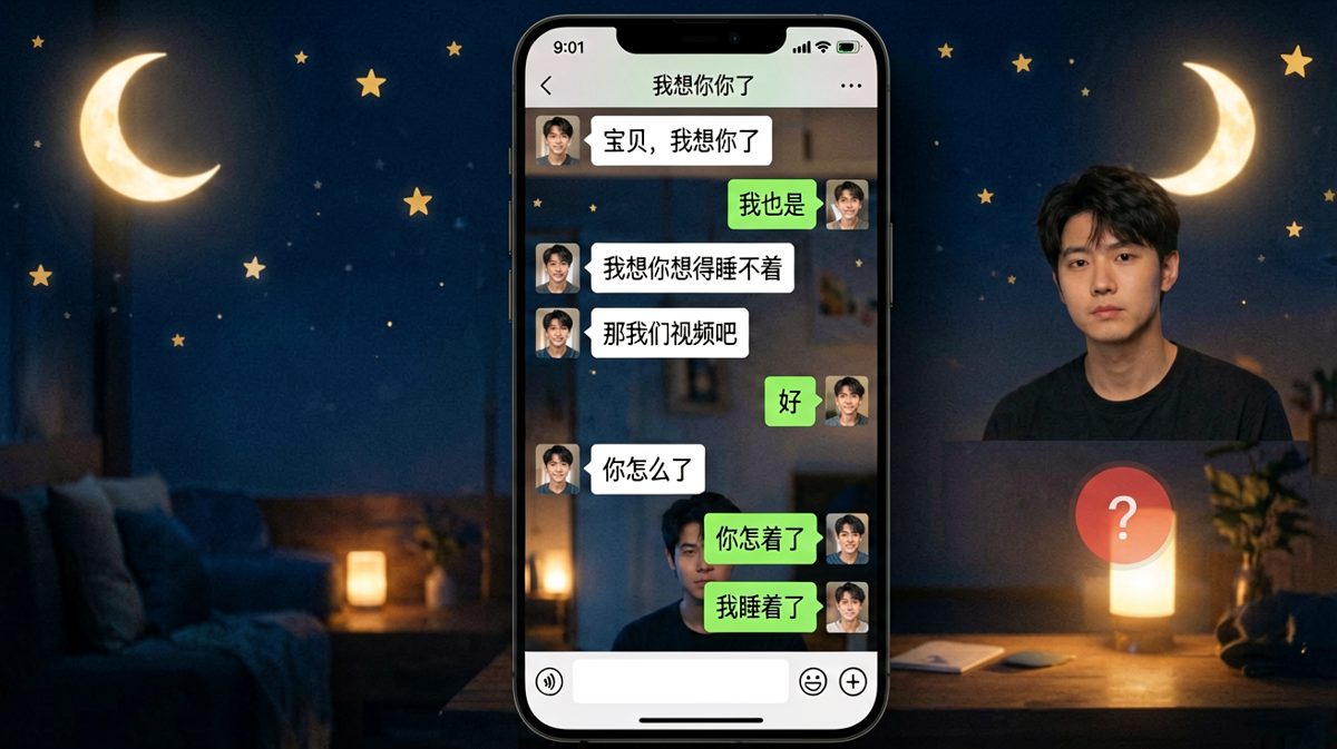 男生深情说想你想得睡不着，结果视频接通后发现他睡着了，神反转让人无语又好笑。