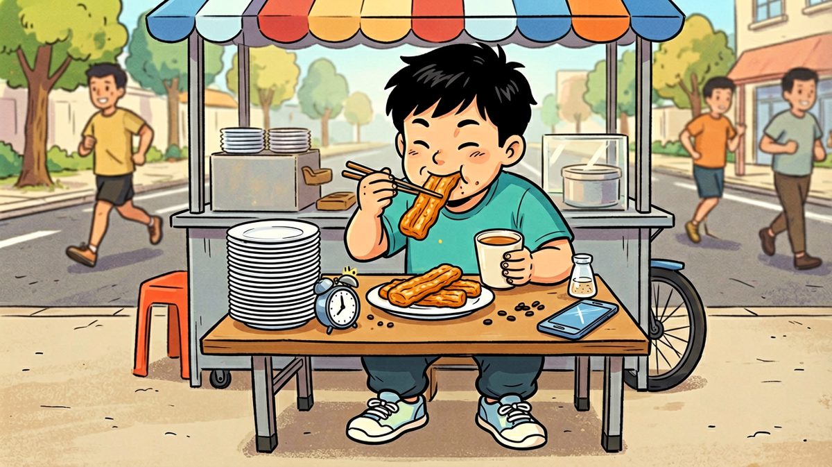 早晨的收获：跑了500米，吃了三顿早餐