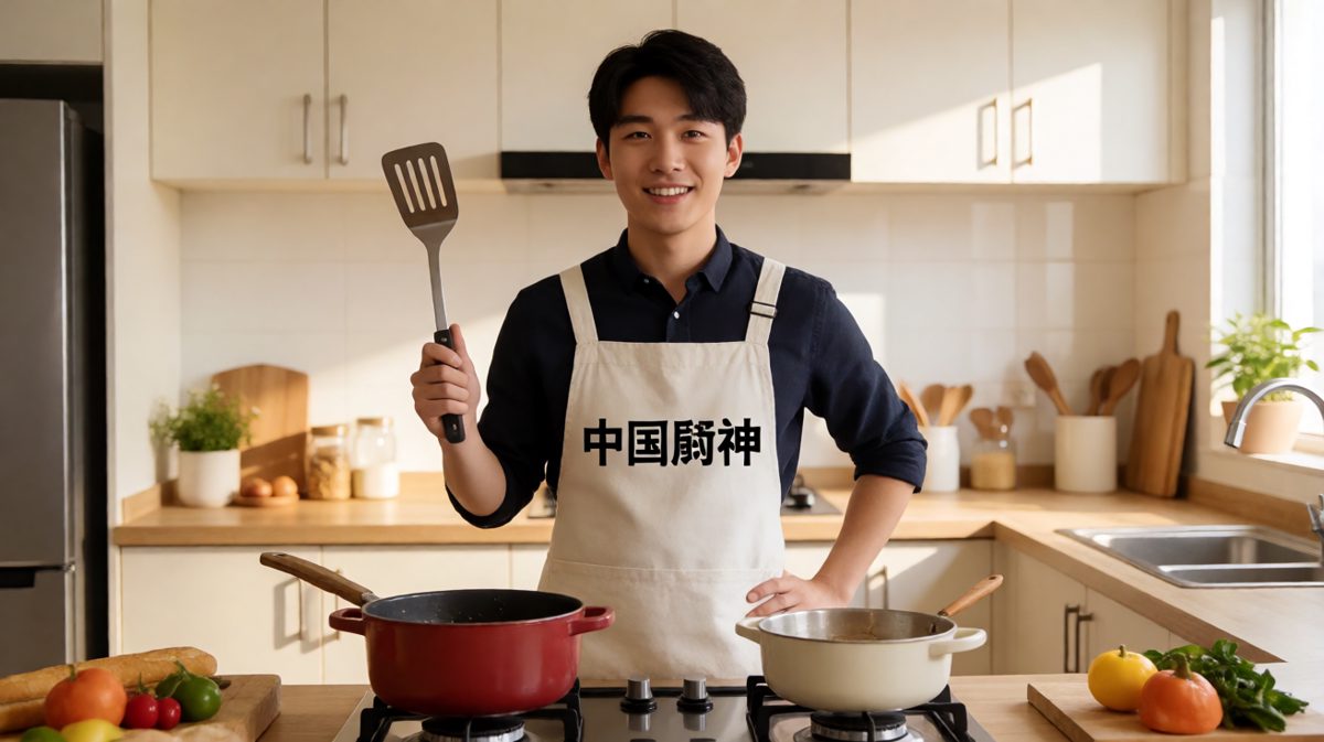 第一天决心做早餐，气势十足像个大厨