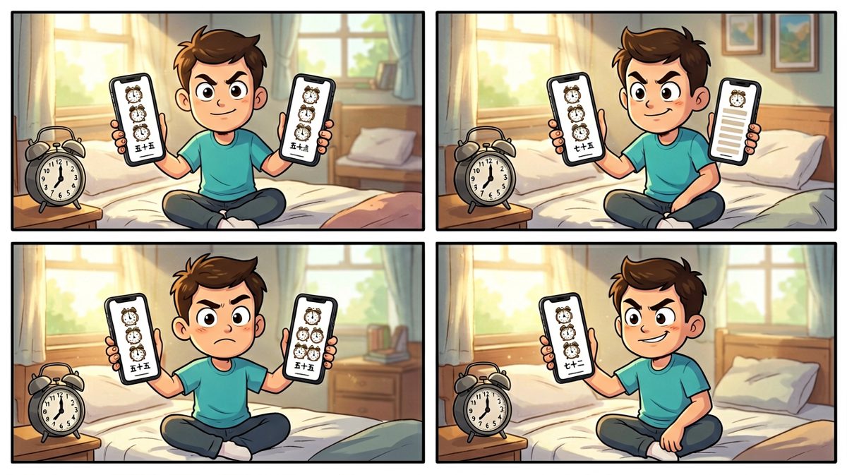 这次我设了七个闹钟，看谁睡得过我！