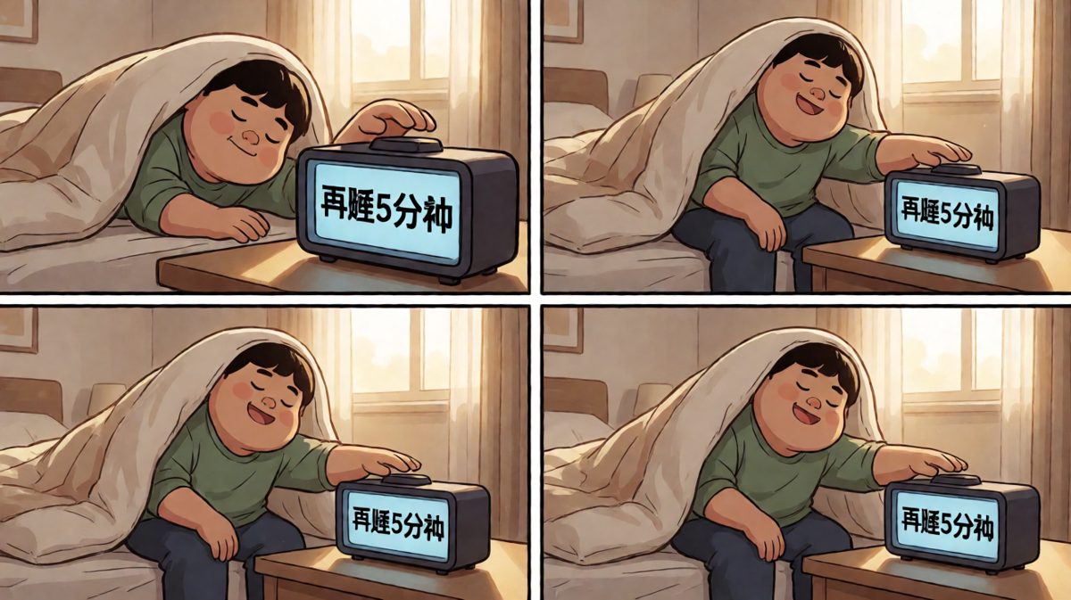 果断再睡五分钟， confidently按下贪睡键