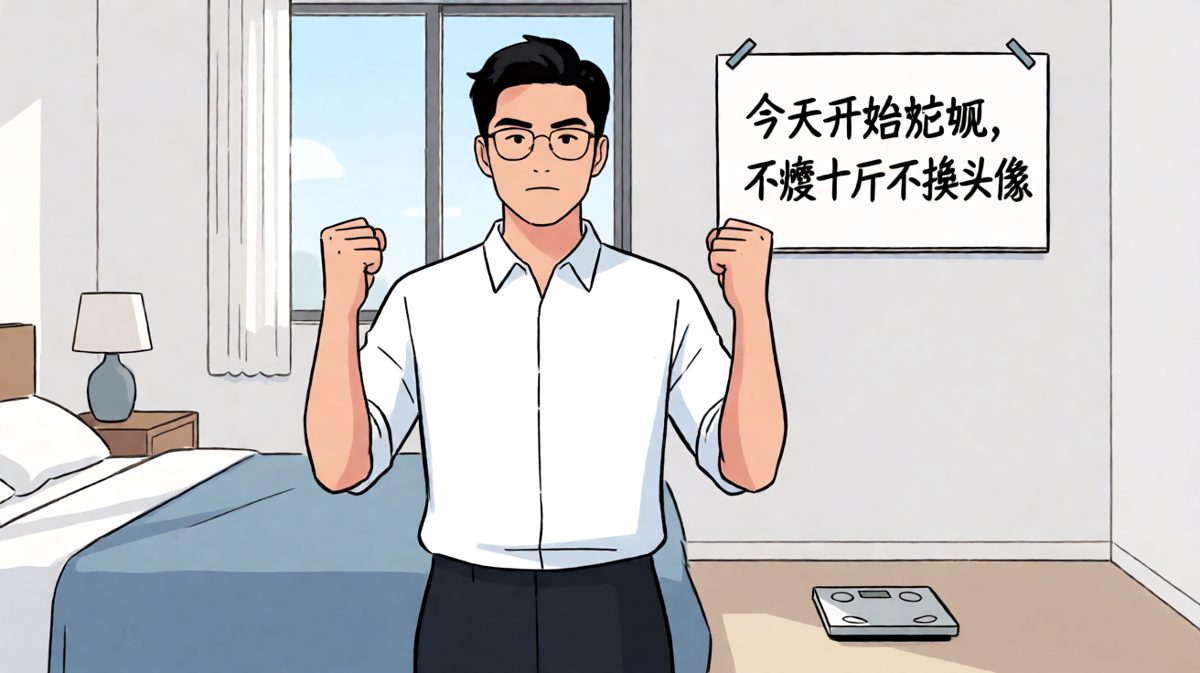 主角立下减肥誓言，斗志满满。