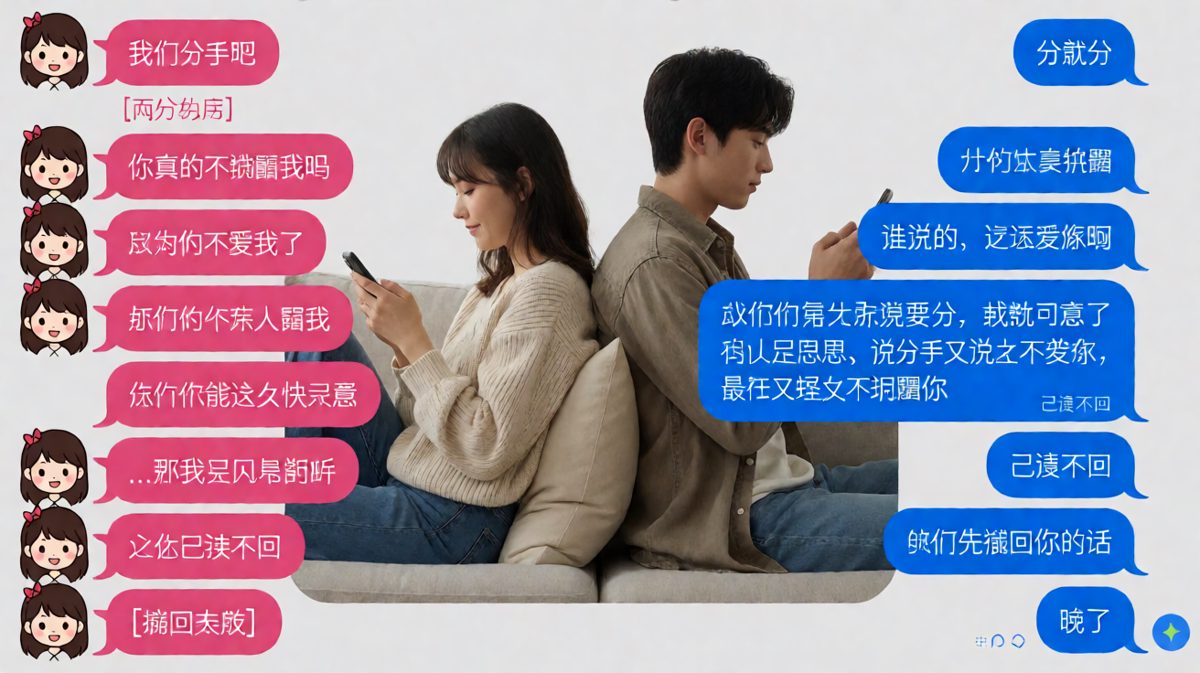 提分手又嫌对方不挽留，撤回失败后男生直接甩出晚了