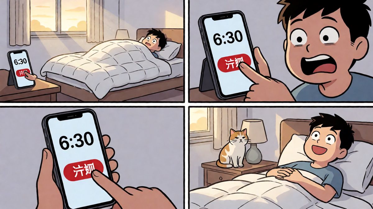 闹钟响起，本能的拒绝反射