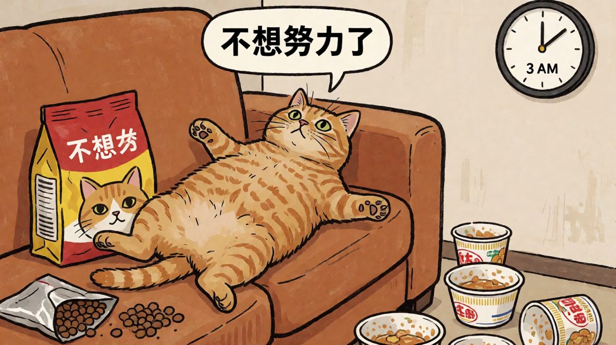 猫咪版'摆烂文学'，比人还会躺平