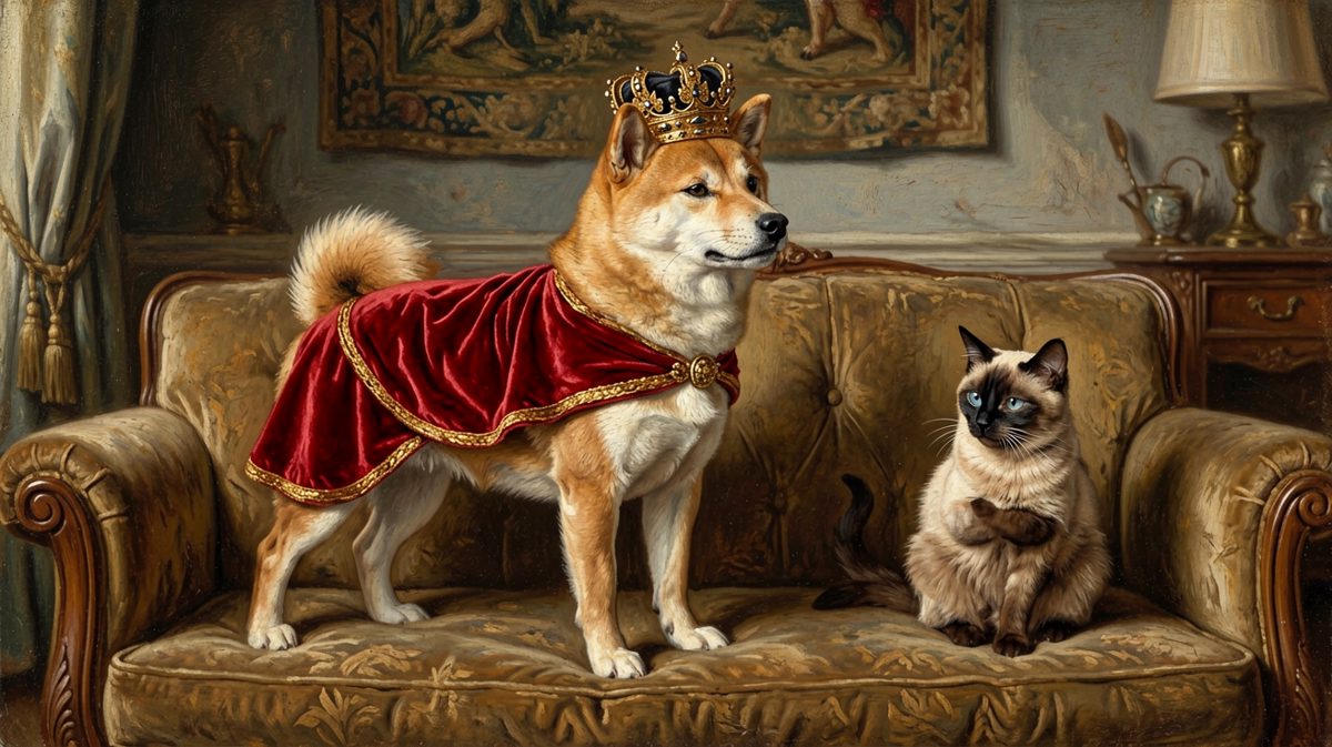 狗：本王今日登基，尔等还不速速跪拜？猫：中二病又犯了。