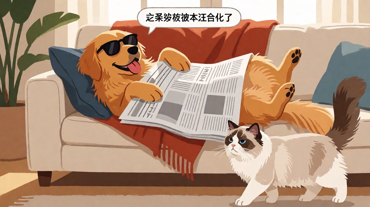 狗狗霸占沙发看报模式：闲杂喵等，退避三舍！